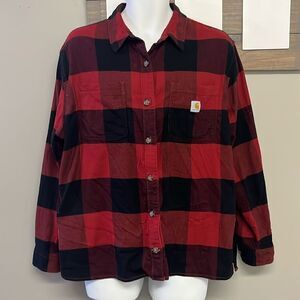 Carhartt Red Black Checkered Rugged Flex Loose Fit Button Down Flannel Shirt- 2X